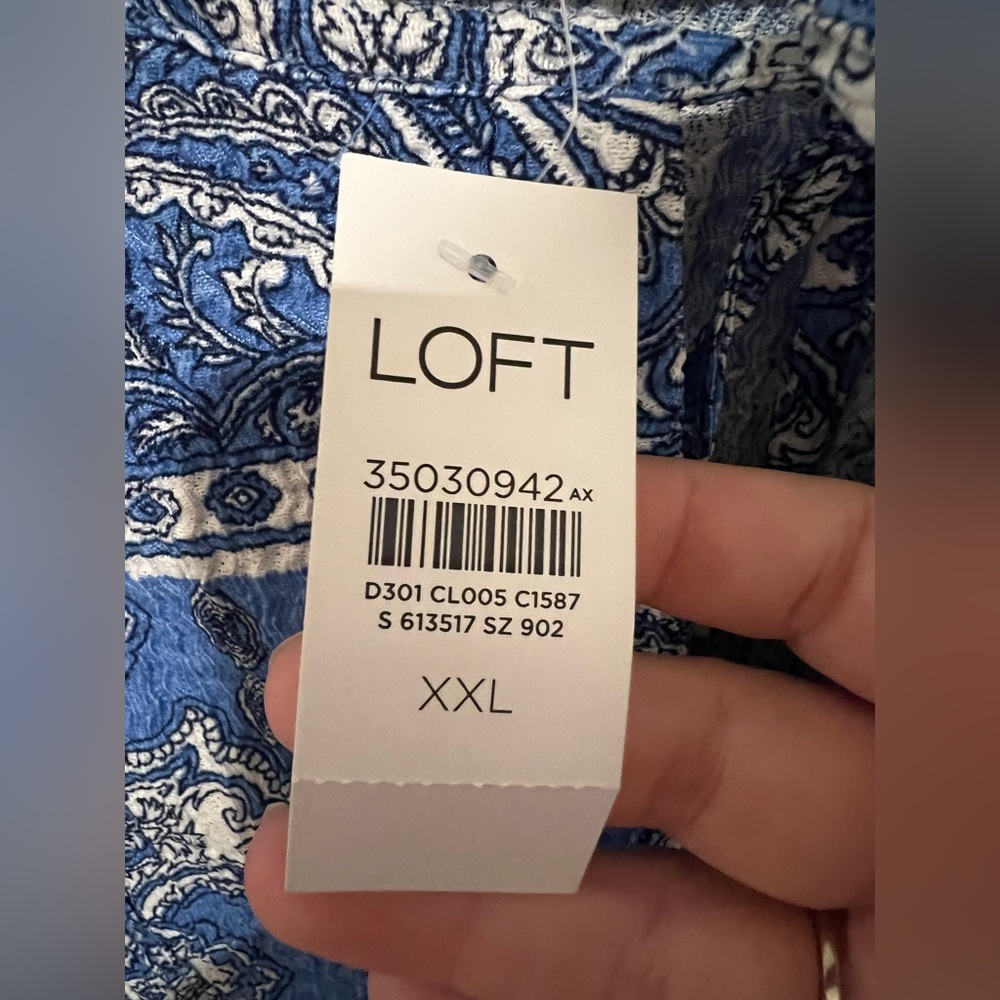 NWT! Loft Blue Bandana Paisley Balloon Sleeve Textured Blouse Size XXL Women’s - Picture 8 of 13